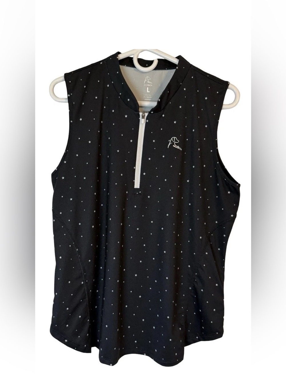 Never Worn! Rhoback Stargazer 1/4 Zip Women’s Top, Large. Navy with cute stars.
